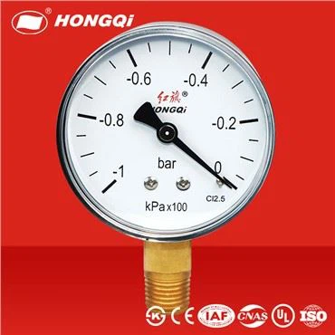Black Steel Case Brass Connection Bottom Thread Type Pressure Gauge